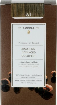 Korres Argan Oil Advanced Colorant Βαφή Μαλλιών  6.1 Ξανθό Σκούρο Σαντρέ 50ml