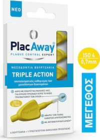 PlacAway Triple Action Μεσοδόντια Βουρτσάκια 0.7mm Κίτρινα 6τμχ