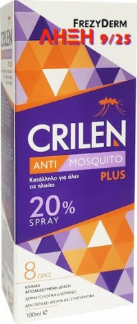 Frezyderm Crilen Anti Mosquito Plus 20% Άοσμο Εντομοαπωθητικό Σπρέι 100ml