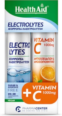 Health Aid Electrolytes 20 αναβράζοντα δισκία & Vitamin C 1000mg Γεύση Πορτοκάλι 20 αναβράζοντα δισκία 2 x 20 αναβράζοντα δισκία