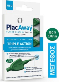 PlacAway Triple Action Μεσοδόντια Βουρτσάκια 0.8mm Πράσινα 6τμχ