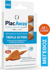 PlacAway Triple Action Μεσοδόντια Βουρτσάκια 0.45mm Πορτοκαλί 6τμχ