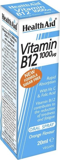 Health Aid Vitamin B12 1000μg Oral Spray Για Εύκολη Λήψη Και Γρήγορη Απορρόφηση Με Γεύση Πορτοκάλι 20ml