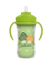 Dr. Browns Παιδικό Ποτηράκι με Λαβές και Καλαμάκι από Πλαστικό Πράσινο 300ml