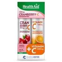 Health Aid Promo Cranberry 500mg + C Συμπλήρωμα Διατροφής Για Το Ουροποιητικό 20 αναβράζοντα δισκία & Vitamin C 1000mg Βιταμίνη C 20 αναβράζοντα δισκία