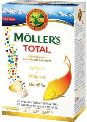 Mollers Total Ιχθυέλαιο + Μουρουνέλαιο Omega 3 28 Κάψουλες + 28 Ταμπλέτες