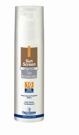 Frezyderm Sun Screen Tan Accelerator SPF10 Αντηλιακό για Πρόσωπο - Σώμα με Επιταχυντές Μαυρίσματος 150ml