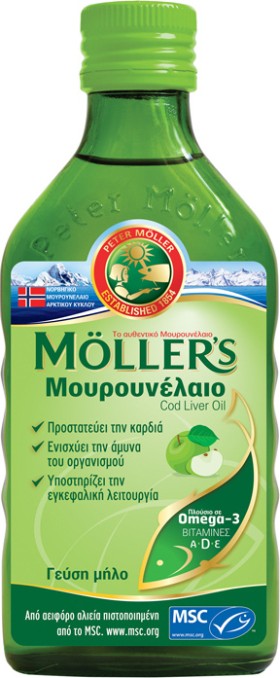 Mollers Cod Liver Oil Μουρουνέλαιο Με Γεύση Μήλο 250ml