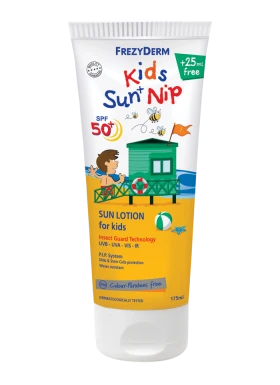 Frezyderm Kids Sun Nip SPF50 Παιδικό Αντηλιακό Γαλάκτωμα Με Εντομοαπωθητική Δράση 175ml+ ΔΩΡΟ 25ml Επιπλέον Ποσότητα