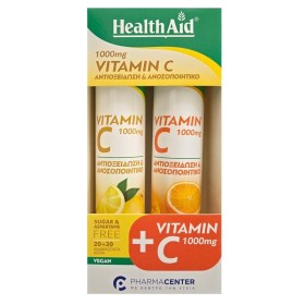 Health Aid Vitamin C Βιταμίνη για Ενίσχυση του Ανοσοποιητικού, τo Δέρμα & Αντιοξειδωτική δράση 1000mg Λεμόνι-Πορτοκάλι 2 x 20 ταμπλέτες