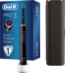 Oral-B Pro 3 3500 Cross Action Ηλεκτρική Οδοντόβουρτσα με Αισθητήρα Πίεσης Black Edition + Θήκη Ταξιδιού