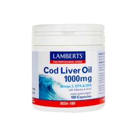 Lamberts Cod Liver Oil 1000mg Μουρουνέλαιο, Ωμέγα 3, 180 Caps