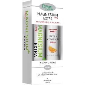 Power Of Nature Magnesium Extra 375mg 20 αναβράζοντα δισκία & Vitamin C 500mg 20 αναβράζοντα δισκία