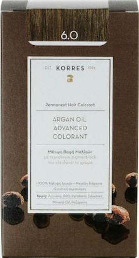 Korres Argan Oil Advanced Colorant Βαφή Μαλλιών 6.0 Ξανθό Σκούρο 50ml