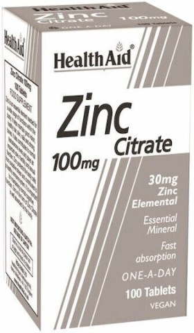 Health Aid Zinc Citrate 100mg, 100veg.tabs