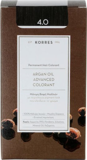 Korres Argan Oil Advanced Colorant Βαφή Μαλλιών 4.0 Καστανό 50ml
