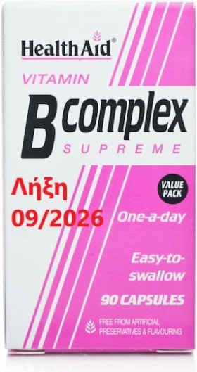 Health Aid B Complex Supreme Συμπλήρωμα Διατροφής με Σύμπλεγμα Βιταμινών Β για Διατήρηση της Υγείας του Νευρικού Συστήματος 90 Κάψουλες