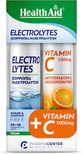 Health Aid Electrolytes 20 αναβράζοντα δισκία & Vitamin C 1000mg Γεύση Πορτοκάλι 20 αναβράζοντα δισκία 2 x 20 αναβράζοντα δισκία