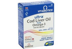 Vitabiotics Ultra Cod Liver Oil Plus Omega 3 Συνδυασμός Ωμέγα-3 Ιχθυελαίων και Μουρουνέλαιου 60caps