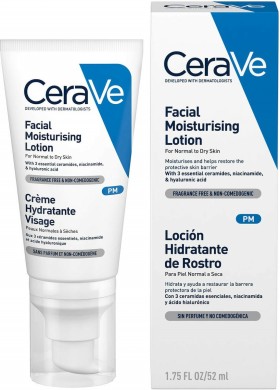 CeraVe Facial Cerave Facial Moisturizing Lotion Ενυδατική Κρέμα Προσώπου Για Κανονικές Ξηρές Επιδερμίδες 52ml