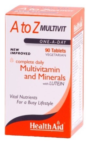 Health Aid A to Z MULTIVIT Πολυβιταμινούχο Συμπλήρωμα Διατροφής με Βιταμίνες, Μέταλλα & Λουτεΐνη 90 Ταμπλέτες