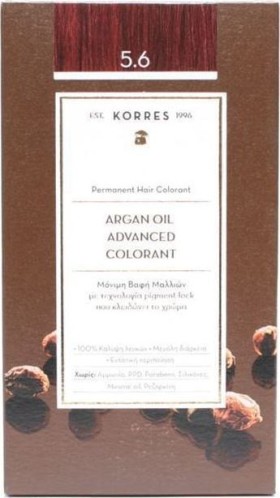 Korres Argan Oil Advanced Colorant 5.6 Καστανό Ανοιχτό Κόκκινο Μόνιμη Βαφή Μαλλιών με Τεχνολογία Pigment Lock που κλειδώνει το Χρώμα, 50ml