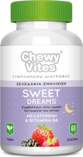 Vican Chewy Vites Sweet Dreams Συμπλήρωμα Διατροφής Ενηλίκων Με Μελατονίνη - Βιταμίνη B6 60 Μασώμενα Ζελεδάκια