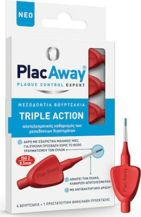 PlacAway Triple Action Μεσοδόντια Βουρτσάκια 0.5mm Κόκκινα 6τμχ