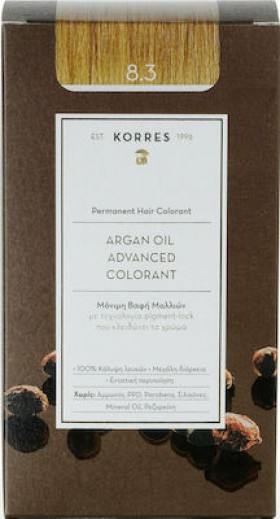 Korres Argan Oil Advanced Colorant Βαφή Μαλλιών 8.3  Ξανθό Ανοιχτό Μελί 50 ml