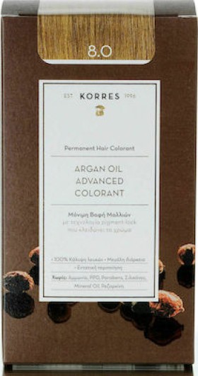 Korres Argan Oil Advanced Colorant Βαφή Μαλλιών 8.0 Ξανθό Ανοικτό 50ml