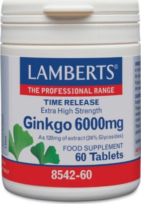 Lamberts Ginkgo Biloba Extract 6000mg Συμπλήρωμα Διατροφής Για Την Καλή Λειτουργία Του Εγκεφάλου 60 Ταμπλέτες