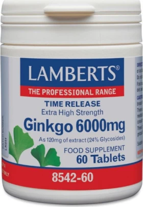 Lamberts Ginkgo Biloba Extract 6000mg Συμπλήρωμα Διατροφής Για Την Καλή Λειτουργία Του Εγκεφάλου 60 Ταμπλέτες