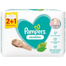 Pampers Sensitive Μωρομάντηλα χωρίς Parabens 3x52τμχ