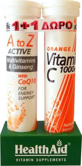 Health Aid A To Z Αctive With Q10 20 Αναβράζοντα Δισκία + ΔΩΡΟ Vitamin C 1000mg Orange 20 Αναβράζοντα Δισκία