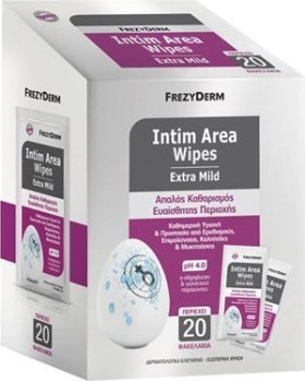 Frezyderm Intim Area Wipes Extra Mild Μαντηλάκια Καθαρισμού Για Την Ευαίσθητη Περιοχή 20 Τεμάχια