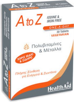HEALTH AID A TO Z IODINE & IRON FREE MULTIVIT.30TABS
