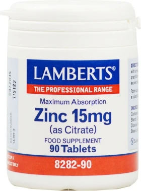 Lamberts Zinc Citrate 15mg Συμπλήρωμα Ψευδάργυρου, 90 tabs