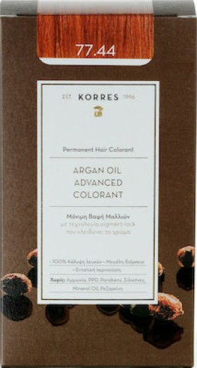 Korres Argan Oil Advanced Colorant Βαφή 77.44 Μαλλιών Ξανθό Έντονο Χάλκινο 50ml