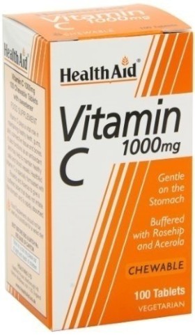 Health Aid Vitamin C 1000mg Συμπλήρωμα Διατροφής με Βιταμίνη C, Αγριοτριανταφυλλιά & Ασερόλα για Υγιές Ανοσοποιητικό 100 Μασώμενες Ταμπλέτες