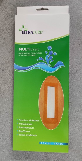 GoldMed Ultra Cure Αυτοκόλλητες Αντικολλητικές Γάζες 10x30cm 3 Γάζες