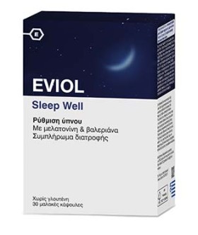 Eviol - Sleep Well Ρύθμιση Ύπνου Με Μελατονίνη & Βαλεριάνα, 30caps