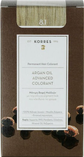 Korres Argan Oil Advanced Colorant Βαφή Μαλλιών 8.1 Ξανθό Ανοιχτό Σαντρέ 50ml