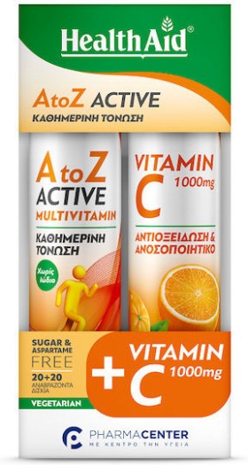 Health Aid Promo Pack A to Z Active + Vitamin C 1000mg, 20+20αναβρ.δισκία