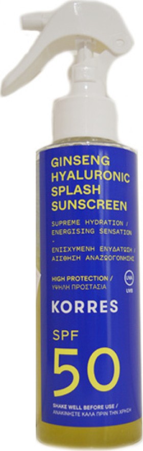 Korres Ginseng - Υαλουρονικό Αντηλιακό Splash SPF50  Για Πρόσωπο Σώμα 150ml