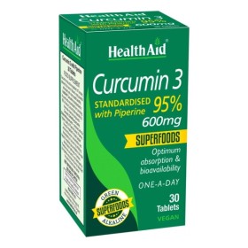 Health Aid Curcumin 3 with Piperine 600mg Συμπλήρωμα Διατροφής με Κουρκουμίνη & Πιπερίνη με Ισχυρή Αντιοξειδωτική Δράση 30 Ταμπλέτες