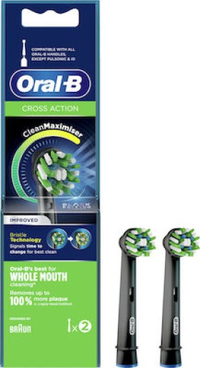 Oral-B Cross Action CleanMaximiser Black Edition Ανταλλακτικές Κεφαλές για Ηλεκτρική Οδοντόβουρτσα 2τμχ