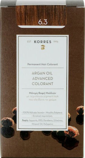 Korres Argan Oil Advanced Colorant Βαφή Μαλλιών 6.3 Ξανθό Σκούρο Μελί 50ml