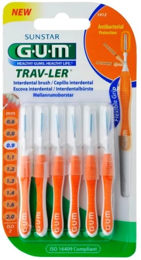 Sunstar GUM Trav-Ler Ultra Fine Cylindrical 0.9mm Μεσοδόντα Βουρτσάκια 6 Τεμάχια [1412 ]