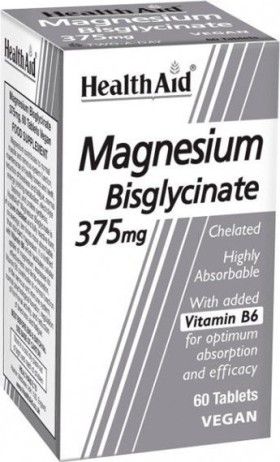 Health Aid Magnesium Bisglycinate 375mg Συμπλήρωμα Διατροφής με Μαγνήσιο Δισγλυγινικό & Βιταμίνη Β6 για Υγιές Κυκλοφορικό & Μυικό Σύστημα 60 Ταμπλέτες