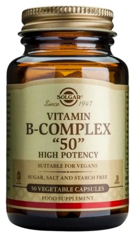 Solgar Vitamin B-Complex 50 High Potency Συμπλήρωμα Διατροφής Σύμπλεγμα Βιταμίνης Β 50 Φυτικές Κάψουλες